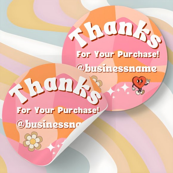 SellersMerch Other - Personalized Thank You Stickers (2 Inch) - Bright & Retro for Packages